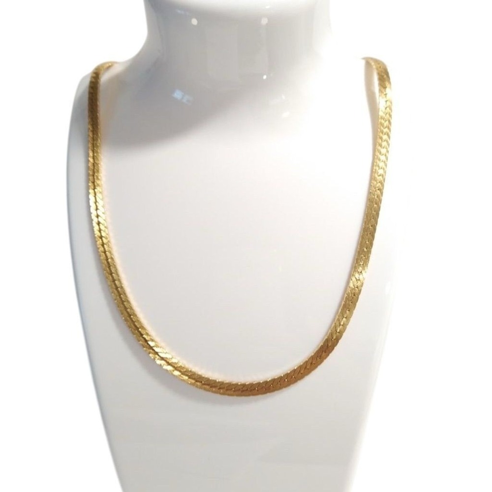 Vintage Merlite Gold-Tone Herringbone Chain Necklace '80s Retro 20" Gift ND1